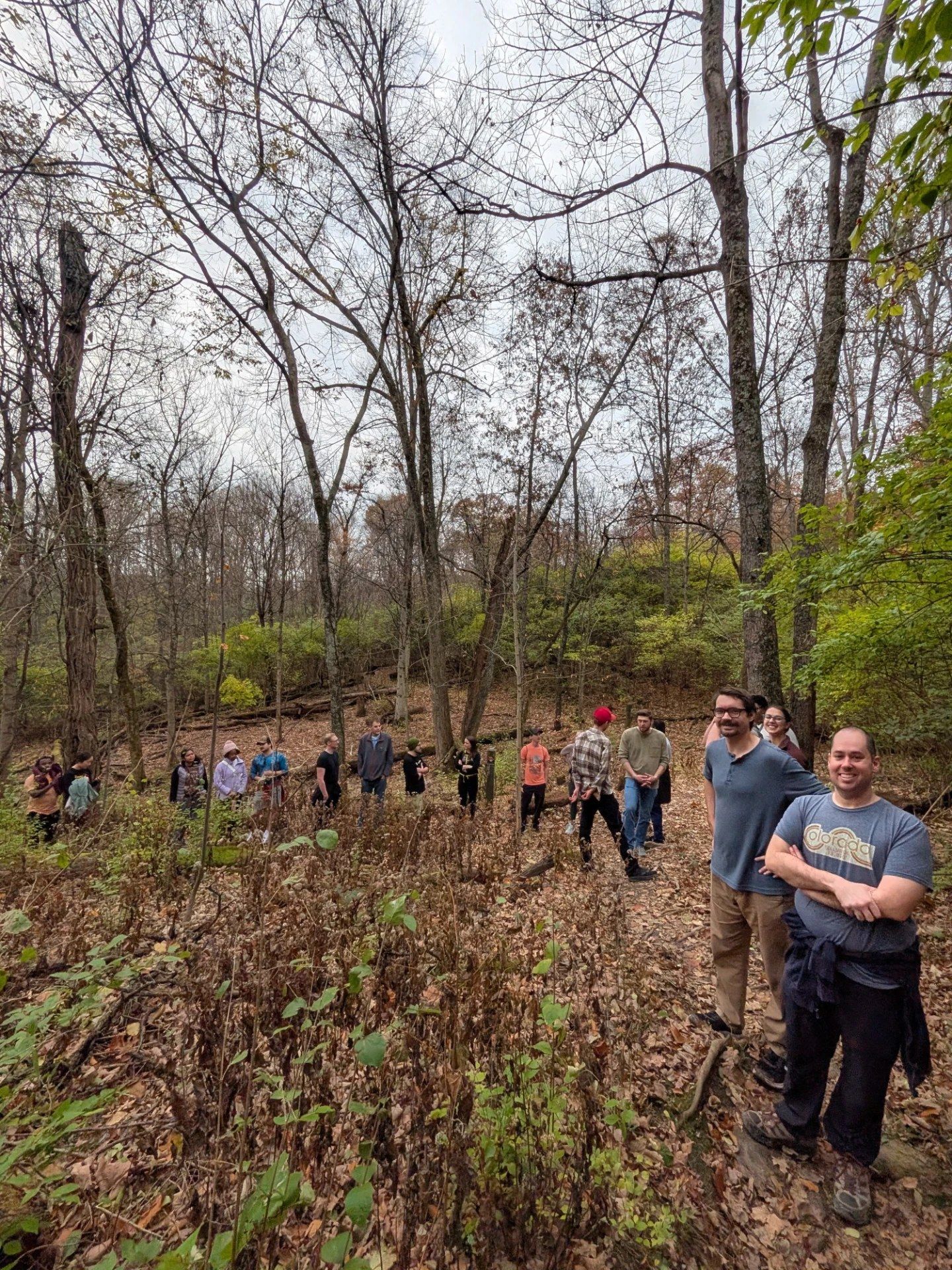 Cincy Hikes & Hangs members gathered on a Cincinnati woodland trail